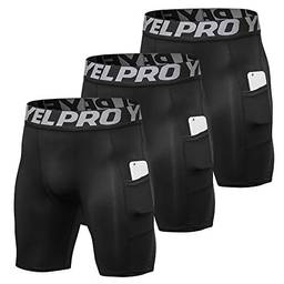 Andoer Shorts de compressão masculinos com 3 unidades. Cueca de treino ativo com bolso
