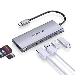 Hub LENTION USB C com HDMI 4K, 3 USB 3.0, leitor de cartão SD 3.0, compatível com MacBook Pro 13/15/16, novo iPad Pro/Mac Air/Surface, Chromebook, adaptador Dongle multiportas (CB-C34, cinza espacial)