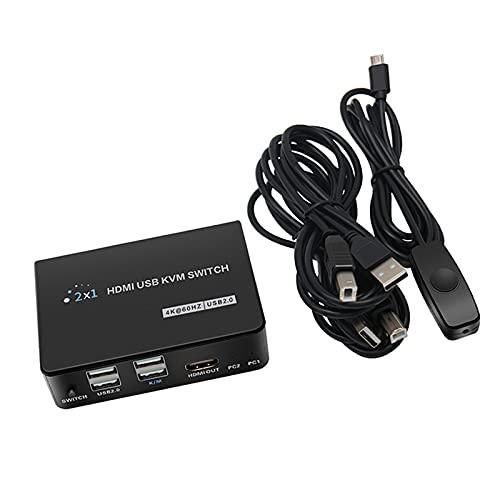 Homyl KVM Switch HDMI 2 Port Box, UHD 4K @ 60Hz & 3D & 1080P Compatível, Downward Compatible, com 2 USB Cabos