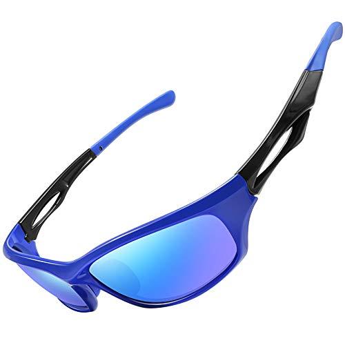 Óculos de Sol Esportivo Polarizado para Masculino Femininos UV400 Proteção Ciclismo Dirigir Armação Inquebrável Joopin Óculos de Sol para Homens e mulheres (Lente Espelhada Azul da Moldura Azul)