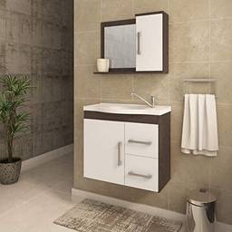 Gabinete De Banheiro 100% Mdf Vix 65 Cm Com Espelho Cafe/branco - Mgm