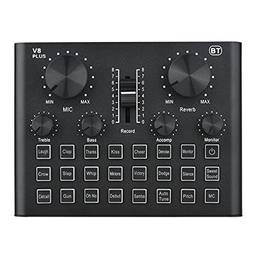 Staright Placa de som V8 Plus Live para streaming de 15 efeitos USB Mixer de áudio para microfone Dispositivo de troca de voz Equipamento DJ Karaokê com suporte para ajustável Conexão BT