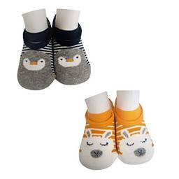 Kit 2 pares meia sapatilha algodão Plin Baby antiderrapante - Panda+Pinguim (03-12 meses)
