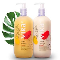 VIRÁ - Kit Shampoo e Condicionador Sweet Mango - Cabelos Cacheados e Ondulados - Hidratação e Nutrição Profundas - Cachos Definidos - Controle de Volume - Vegano - Clean Beauty - 2x 500ml