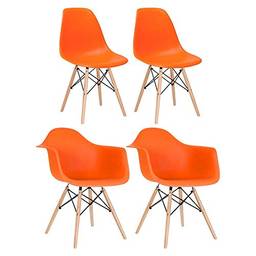 Conjunto 2 x cadeiras Eames DAW com braços + 2 cadeiras Eiffel DSW - Laranja