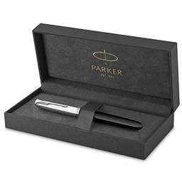 Parker Caneta-tinteiro 51 | Barril preto com acabamento cromado | Ponta fina com cartucho de tinta preta | Caixa de presente