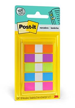 Marcador de Página Adesivo, Post-it®, 5 Cores Neon, 11.9 x 43.2 mm, 100 folhas