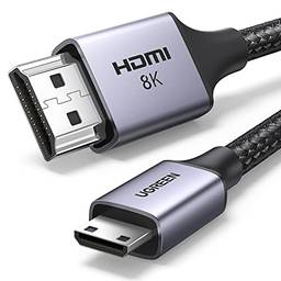UGREEN Cabo Mini HDMI Para HDMI 8K Trançado De Alumínio 8K A 60Hz 4K A 120Hz Alta Velocidade HDMI 2.1 Bidirecional HDR Earc Compatível Com Raspberry Pi Zero Câmera Camcorder Placa Gráfica - 6,6 Pés