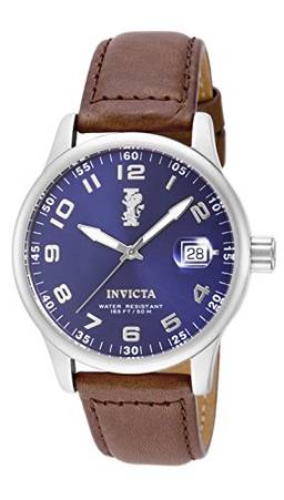 Invicta Relógio masculino I-Force 44 mm prata/preto/azul com pulseira de couro marrom/preto, (modelo: 12822, 12823, 15254), Aço inoxidável, 15254