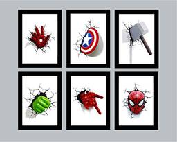 Kit 6 Quadros Decorativos Vingadores Marvel Geek Avengers
