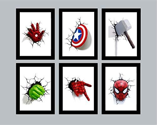 Kit 6 Quadros Decorativos Vingadores Marvel Geek Avengers