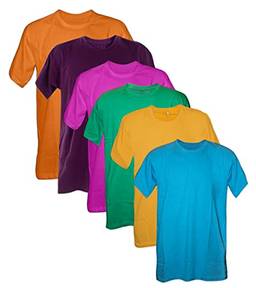 Kit 6 Camisetas 100% Algodão (Laranja, Roxo, Pink,Bandeira, ouro, turquesa, G)