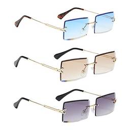 NC Óculos de Sol Vintage de 3 Peças com Corte Retangular E óculos de Sol para Festas