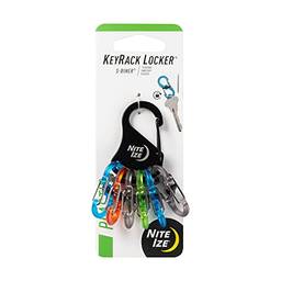 Nite Ize Chaveiro KeyRack Locker, mosquetão de aço inoxidável com 6 fichários S-Biners coloridos para segurar + chaves de identificação, preto