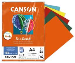 CANSON Iris Vivaldi, Papel Colorido A4 Sortido em Pacote de 25 Folhas Soltas, Cores Quentes