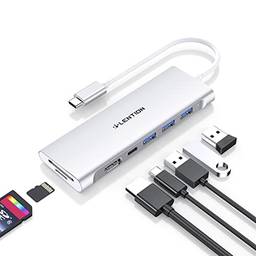 LENTION Hub multiportas USB C com 4K HDMI, 3 USB 3.0, leitor de cartão SD/Micro SD, MacBook Pro 2022-2016, novo Mac Air, outros dispositivos tipo C, adaptador de driver estável (CB-C36B, prata)