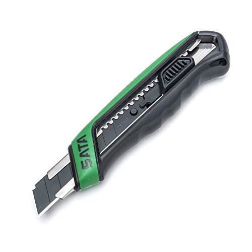 SATA Faca utilitária T-Series de lâmina de encaixe de 18 mm, com um botão de lâmina embutido, manga de lâmina de aço e um cabo macio ergonômico verde - ST93482