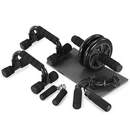 Conjunto de fitness com roda abdominal, Kit de rolo de roda AB 5 em 1 com barra de flexão, pinça de pular corda e joelheira Treino de fitness esculpidor de núcleo abdominal
