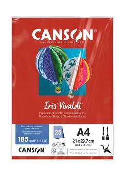 CANSON Iris Vivaldi, Papel Colorido A4 em Pacote de 25 Folhas Soltas, Gramatura 185 g/m², Cor Vermelho (14)