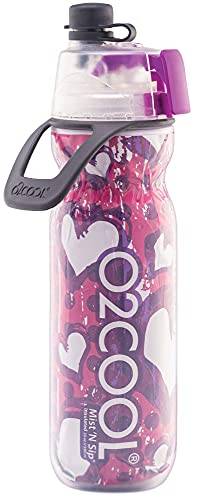 O2COOL Garrafa de água isolada, Mist 'N Sip Purple Color Series, 590 ml, 590 ml, Hearts 1