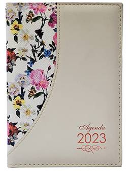 Agenda diária de mesa costurada 2023 - jardim floral/marfim