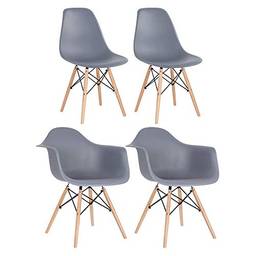 Conjunto 2 x cadeiras Eames Daw com braços + 2 cadeiras Eiffel Dsw - Cinza escuro