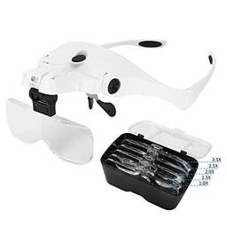 KKmoon Tira de cabeça com suporte ajustável de 5 lentes 1.0X-3.5X Lupa Lupa com 2 luzes LED e óculos de carga USB Ferramenta de ampliação Lupa LED recarregável
