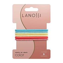 Elásticos de Cabelo Daily Color - Pacote com 6 Unidades, Lanossi Beauty & Care, Azul, Amarelo e Laranja