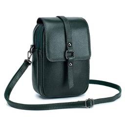 Bolsa para celular de couro legítimo vintage para mulheres retrô acolchoada tamanho pequeno transversal bolsa para meninas, Verde, P