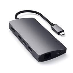 SATECHI Adaptador multi-portas de alumínio V2 – HDMI 4K (60Hz), Gigabit Ethernet, carregamento USB-C, leitores de cartão SD/Micro, USB 3.0 – Compat.MacBook Pro 2020/Air M1 (cinza espacial), ST-TCMA2M
