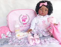 Boneca Negra Bebê Realista Menina Princesa Reborn Acessórios