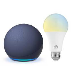 Echo Dot 5ª geração | O Echo Dot com o melhor som já lançado | Som vibrante e potente em um dispositivo compacto | Cor Azul + Lâmpada Positivo 9W