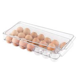 iDesign Suporte de ovos de plástico para geladeira com alça e tampa, organizador de armazenamento de geladeira para cozinha, conjunto de 1, transparente