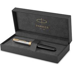 Parker Caneta-tinteiro Sonnet | Acabamento brilhante preto e metal premium com acabamento dourado | Ponta fina de ouro 18 k com cartucho de tinta preta | Caixa de presente