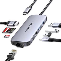 LENTION Hub USB C ultrafino com Ethernet, 4K HDMI, USB 3.0/2.0, leitores de cartão e adaptador PD para MacBook Pro 13/14/15/16/M1/M2, novo Mac Air e Surface, Chromebook, mais (CB-C48, cinza espacial)