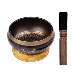 Miaoqian Conjunto de tigela de canto tibetano com tigela de som de metal feito à mão de 12,5 cm / 5 polegadas e almofada macia e batedor de madeira para meditação, chacra de som, cura, ioga, relaxam