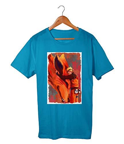 Camiseta Algodão Adulto Unissex Naruto Serie Anime Raposa (G, AZUL)