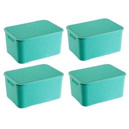 Kit Com 4 Caixas Organizadoras com tampa Rattan 3,5 Litros Decorativa Azul Royal