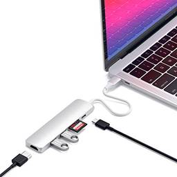 Adaptador USB-C Satechi Multiportas Slim V2 p/Apple Macbook (Prata)