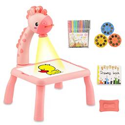 B/A Mesa de projetor de desenho infantil, projetor de esboço inteligente para crianças, traça e desenhe projetor de brinquedo com luz e música, brinquedo pré-escolar perfeito, design de girafa