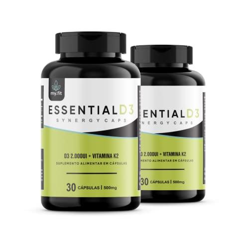 Kit 2x Essential D3 - Vitamina D (2000UI) + K2 (65 mcg) - Cápsulas Sinérgicas, 500mg - Suporte imunológico