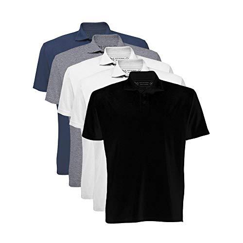 Kit 5 Camisas Polo Masculina; basicamente; Branco/Preto/Marinho/Mescla Escuro P