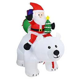 Papai Noel Inflável Montado no Urso Polarcom Luzes LED, Enfeites ao Ar Livre Ornamentos de Natal, 6.5ft