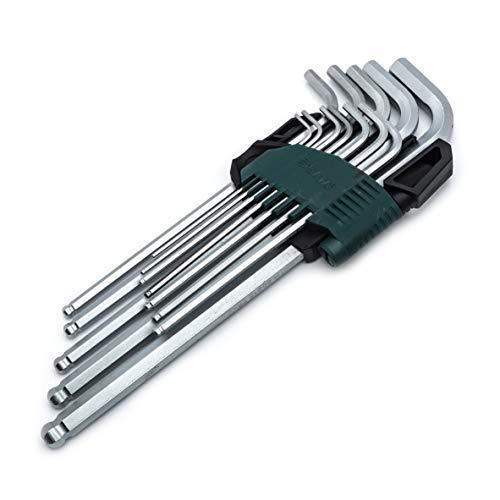 SATA Conjunto de chaves sextavadas com ponta esférica SAE, design de braço extra-longo, com suporte de fibra de nylon verde para transporte e armazenamento - ST09102SJ