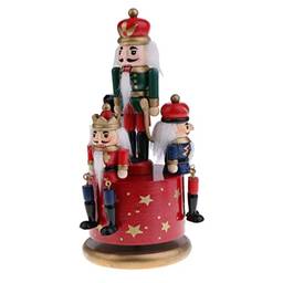 Fityle Caixa musical retrô de madeira quebra-nozes de carrossel de soldado de carrossel de relógio para casa mesa decoração de Natal - vermelha