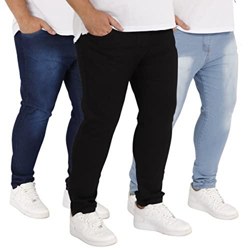 Kit 3 Calças Jeans Skinny Slim Masculina Plus Size (50, Escuro/Claro/Preto)