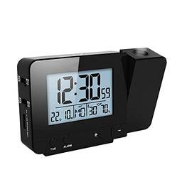Henniu Despertador de projeção para quarto com termômetro higrômetro projeto digital relógio de teto display LED regulável com carregador USB 180°Rotable com alarmes duplos 12/24H Snooze
