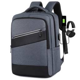 Mochila para laptop de viagem masculina com carregamento USB, impermeável, de grande capacidade, de náilon, bolsa escolar feminina, Cinza