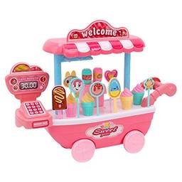 TOYANDONA Conjunto de brinquedos de faz de conta da escola de sorvete, caminhão de comida, carrinho de sorvete, brinquedos para crianças, meninos e meninas, decoração de casa de bonecas, rosa