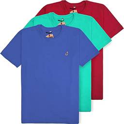 Kit 3 Camisetas Masculinas Básicas Algodão Premium Bamborra (M, Vermelho/Verde/Azul)